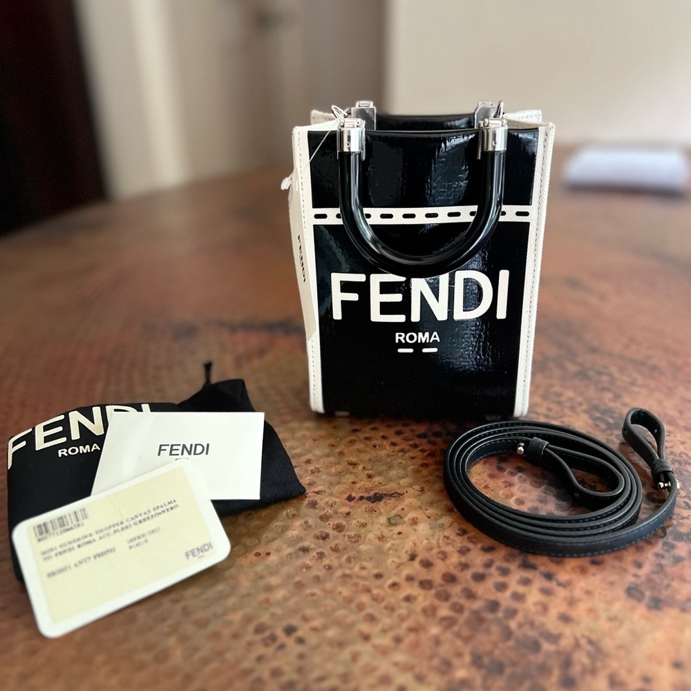 Fendi Black and Cream Logo Tote